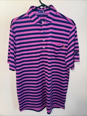 Stitch Men’s Pink & Navy Striped Polo Shirt